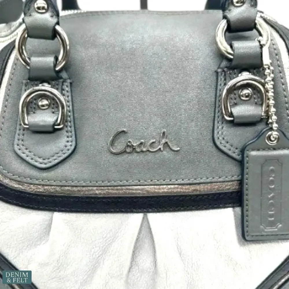 Coach Leather‎ Satchel Gray & Black Tote Bag with Pink Lining & Top Handles